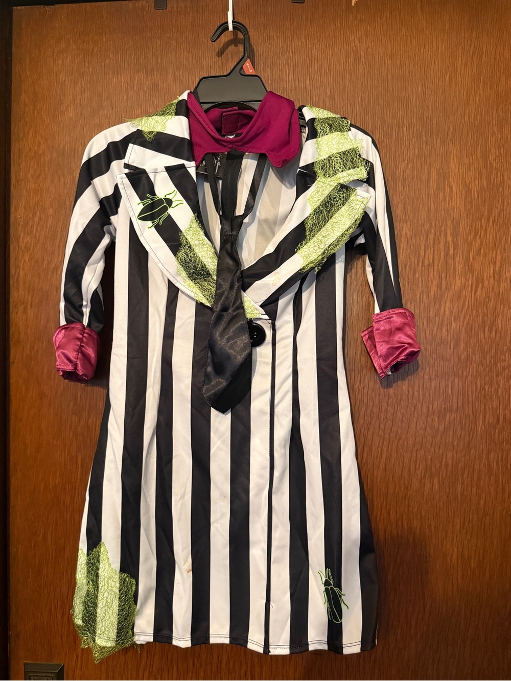 Costume  Leg Avenue Black & White Striped Dress with Pink Collar and Lime Accent